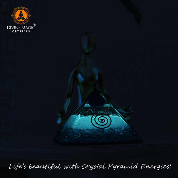 Blue Crystal Healing Pyramid, Meditation Pyramid